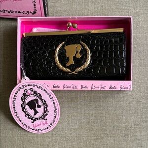 RARE NIB Barbie x Patricia Fields 2007 Black Faux Croc Embossed Wallet w/tag